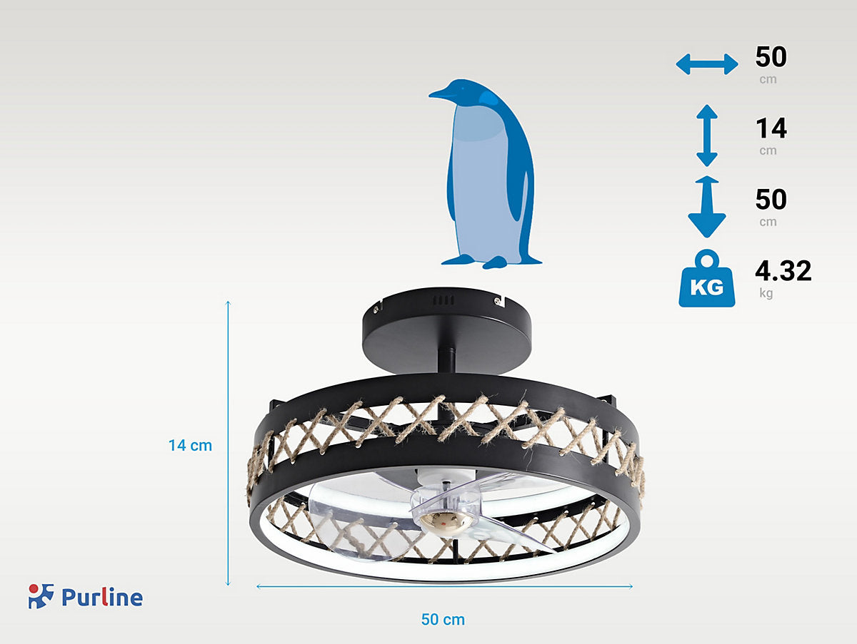 Purline Ventilador de Techo LED con Acabado de Cuerda - Imagen 4