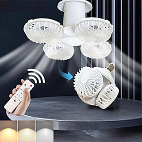 Mini ventilador LED E27 con mando a distancia, plegable, 3 velocidades, 14x15 cm