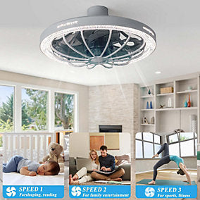 Bextsrack Plafón Ventilador 30W Tapa Cristal Gris E27 - Imagen 4