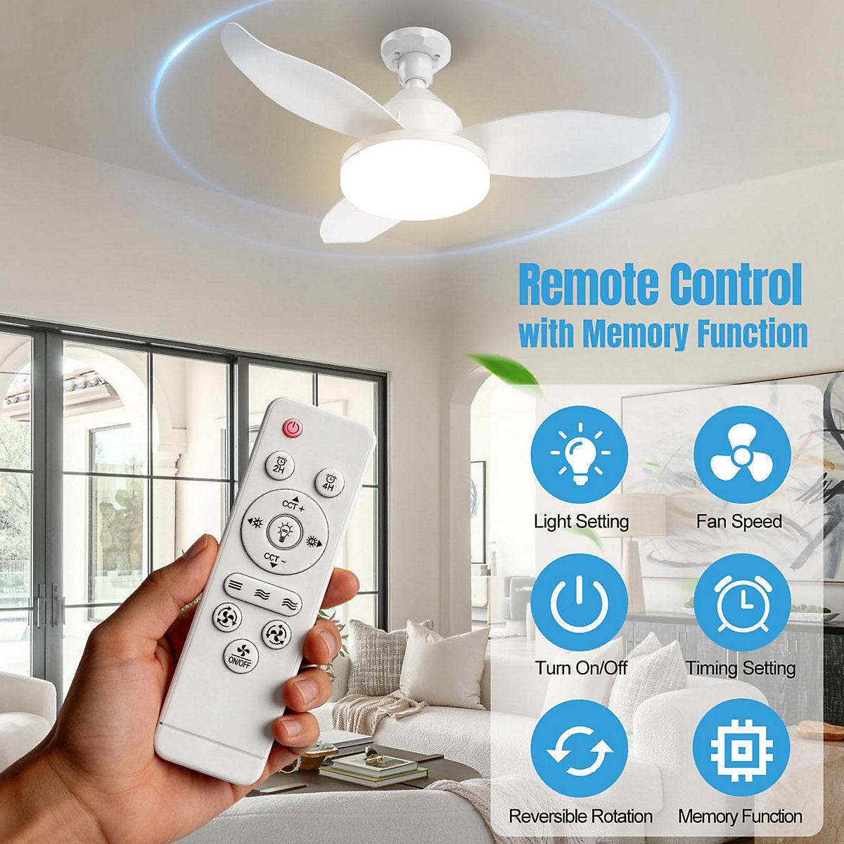 Ventilador Techo Luminoso Moderno 91,5 cm Tricolor Con Control Remoto E27 - Imagen 3