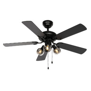 Ventilador de Techo Negro con Madera 3 Luces Mistral Vidro