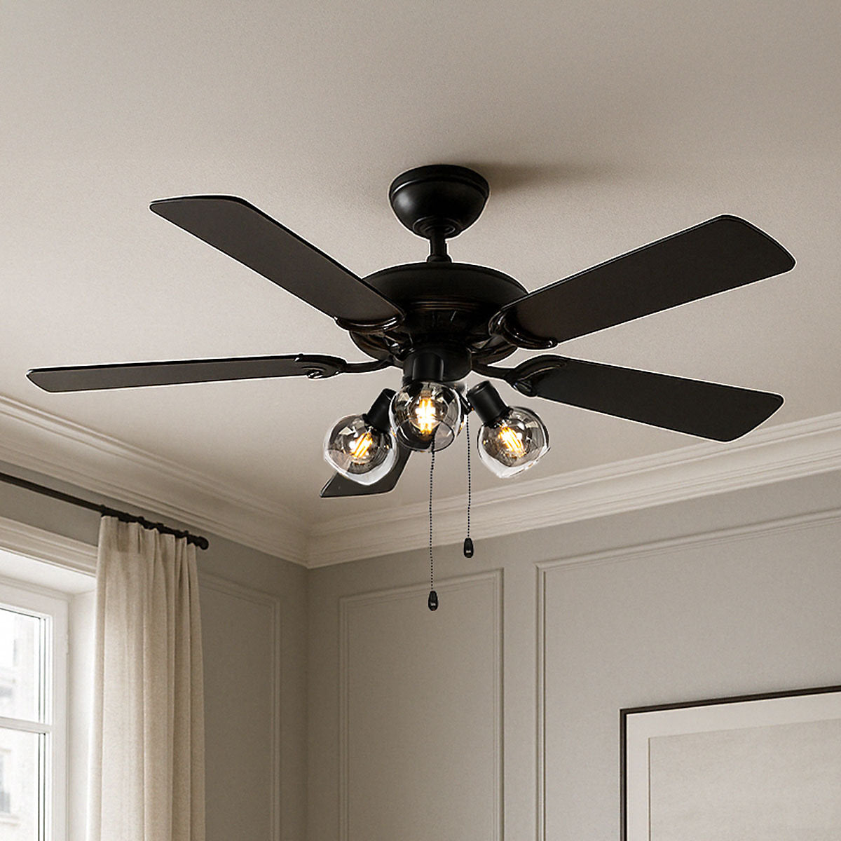 Ventilador de Techo Negro con Madera 3 Luces Mistral Vidro - Imagen 2