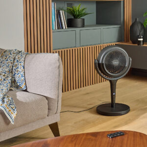 GoodHome GHOPF20-BKDC Ventilador de Pie Silencioso 36,5 cm Negro 12 Velocidades + Oscilación 3D